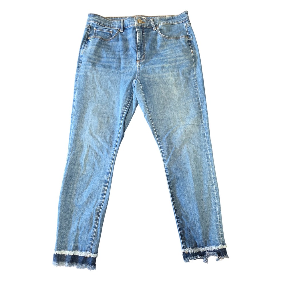 Loft Curvy Skinny Raw Hem Jeans Mid Rise Medium Wash‎ Size 12/31 Casual Denim